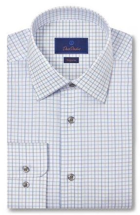 David Donahue Regular Fit Twill Windowpane Dress Shirt in White/Blue at Nordstrom Rack, Size 18.5 - 34/35