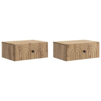 vidaXL Mesita De Noche De Pared Con Caj&oacute;n 2 Pcs Roble Artesanal Vidaxl