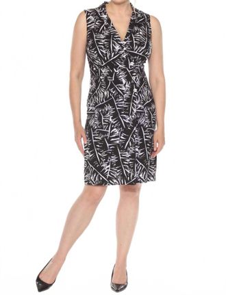 Joseph Ribkoff Leaf Print Sleeveless A-Line Dress In Black/white