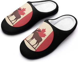 Generic Canada Canadian Flag Moose Fashion Cotton Slippers for Women Memory Foam House Slippers Non-Slip House Bedroom Shoes
