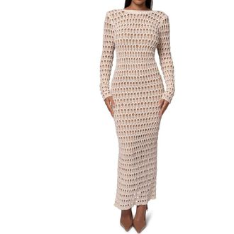 JLUXLABEL Serene Wonders Open Stitch Long Sleeve Dress in White at Nordstrom, Size Small
