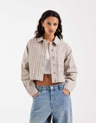 Jack & Jones Camicia giacca corta in twill beige a righe-Neutro