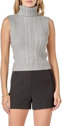 English Factory Cable Stitch Sleeveless Turtleneck Sweater in Grey at Nordstrom, Size X-Small