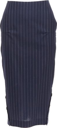 Victoria Beckham 100% wool navy pinstriped 2-way zip pencil skirt UK6 XS