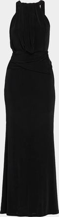 Black Halo Lucine Shirred Draped Gown
