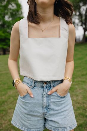 BuddyLove Manning Vegan Leather Cropped Tank Top In White