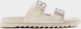 Charles & Keith Gem-Buckle Double-Strap Sandals