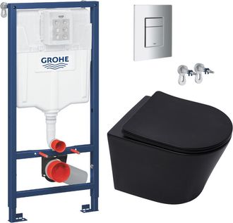 GROHE Bastidor Para Inodoro Rapid Sl + Taza Sat Infinitio Negro Mate + Asiento Cierre Suave + Tapa Cromada - Grohe