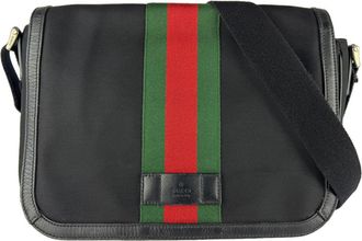 Gucci Black Green Red Color Canvas Messenger Bag Shoulder Bag (Pre-Owned)