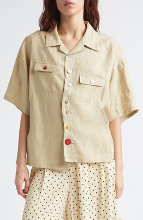 Undercover Asymmetric Linen Camp Shirt in Beige at Nordstrom, Size 1