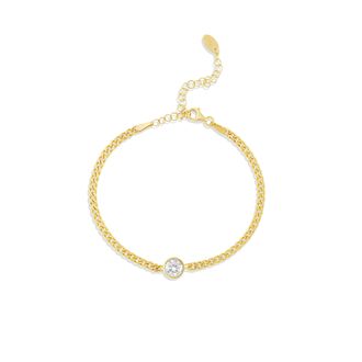 SHYMI Fancy Shape on a Curb Chain Bracelet -.925 Sterling Silver, 14K Gold-Plated, Cubic Zirconia, Size 6 with 2 Extender, Day to Night