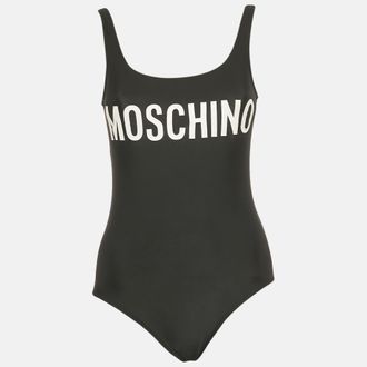Moschino Black Logo Print Jersey Swimsuit S