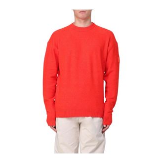 Calvin Klein Round-neck Knitwear, male, Orange, Size: 2XL Logo Badge Jumper