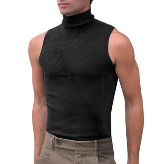 Generic Sports vests mens turtleneck sleeveless muscle shirt, bodybuilding fitness underarm shirts summer beach vests, gym sports stringer baggy workout tank 