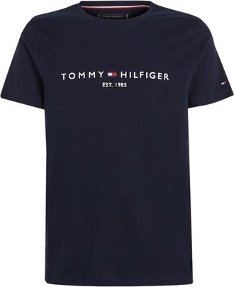 Tommy Hilfiger Dames-T-shirt met logo op de borst en ronde hals (Luchtduiker Blauw)