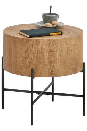 Xora Beistelltisch, Schwarz, Eichefarben, Metall, Holzwerkstoff, rund, Rundrohr, 45x45x45 cm, Bsci, einfacher Aufbau, Wohnzimmer, Wohnzimmertische, Beistel
