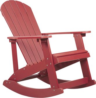 Beliani Silla Mecedora Roja De Madera Sint&eacute;tica Resistente A La Intemperie Estilo Moderno Adirondack