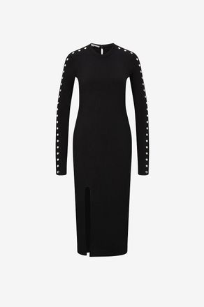 Stella McCartney Geschlitztes figurbetontes Midi-Strickkleid mit Nieten