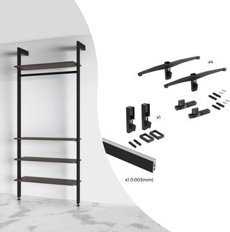 Emuca Kit De Soportes Para 4 Estantes De Madera Y 1 Barra De Colgar De Longitud 1m Zero, Aluminio Y Zamak Y Pl&aacute;stico, Pintado Color Gris Piedra - Emuca