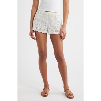 D&ocirc;en Arda Eyelet Organic Cotton Mini Shorts in Salt at Nordstrom, Size 14
