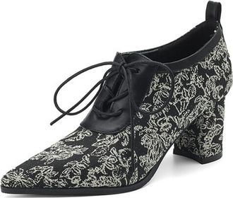 Generic Womens Pointed Toe Pumps Textured Fabric Lace-Up Block Heel Contrast Panel Cushioned Insole Anti-Slip Durable Sole Comfortable Fit,Multi Colored,4.5 U