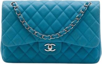 Chanel Pre-owned Classic Double Flap Shoulder Bag - Dames - Vintage Schoudertas - Blauw - ONE Size - Leer - Vintage