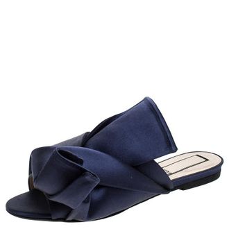 N&deg;21 N21 Blue Satin Knot Flat Mules
