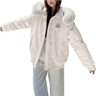 Generic Quilted Jacket For Women UK - Faux Fur Hooded Coat with Pockets, Baggy Loose Fit Overcoats, Padded Down Coat, Ladies Thicked Waterproof Outwear, Windb