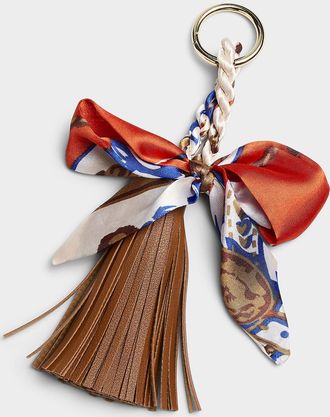 Simons Womens Faux-leather tassel and satiny knot bag charm