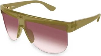 Chlo&eacute; Shield Zonnebril - Dames - Zonnebrillen - Groen - 68 MM - Nylon - Accessoires