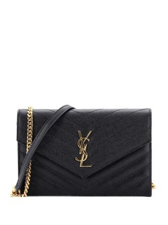 Saint Laurent Classic Monogram Wallet on Chain Matelasse Chevron Leather Small crossbody bag - women - Calf Leather - One Size - Black