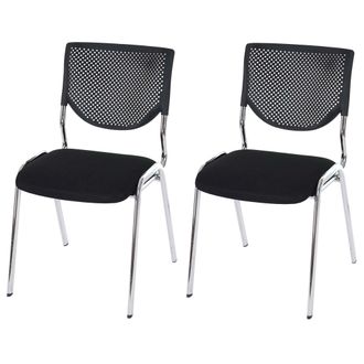 Hhg Nunca Usado] Juego De 2 Sillas De Visita T401, Silla De Conferencia Apilable, Tela/textil, Asiento Negro, Patas Cromadas