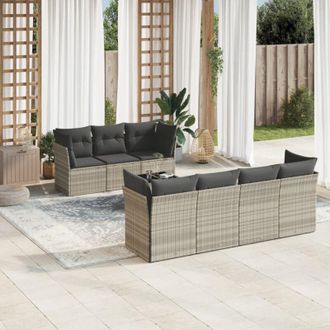 vidaXL Vidaxl - Set De Sof&aacute;s De Jard&iacute;n 8 Pzas Y Cojines Rat&aacute;n Sint&eacute;tico Gris