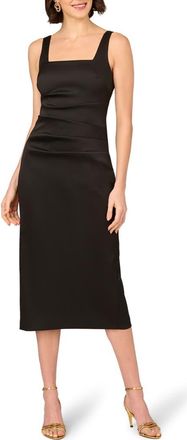 Aidan Mattox Stretch Mikado Midi Sheath Dress in Black at Nordstrom, Size 16