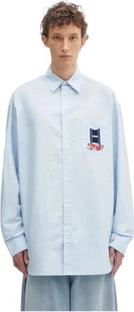 J.W.Anderson Window Embroidery Shirt - Heren - Casual Overhemden - Blauw - L - Katoen - Overhemden