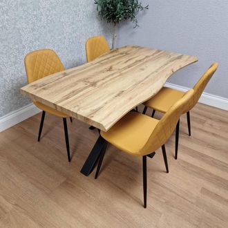 Kosy Koala Modern Dining Table with 4 Mustard Gem pattern Faux Leather Chairs