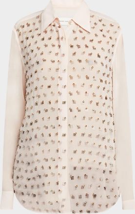Dries Van Noten Chowy Embellished Sheer Button-Front Blouse