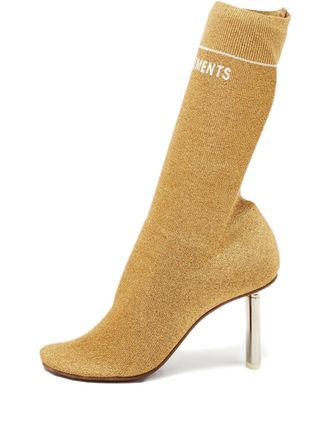 VETEMENTS metallic knit-sock boots - Neutrals