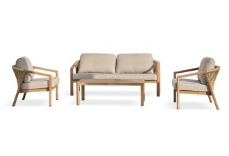 DCB Garden Sal&oacute;n de jard&iacute;n 5 plazas en aluminio imitaci&oacute;n madera, cojines