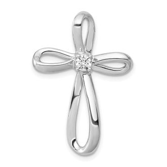 Diamond2Deal 10K White Gold 1/6ct. Round Diamond Cross Chain Slide Pendant