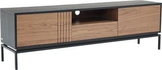Vente-Unique Mueble TV con 2 puertas, 1 caj&oacute;n y 1 estante chapa de nogal y metal - Natural oscuro y Negro - ZINORI