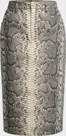 Gabriela Hearst Adalaide Snakeskin-Print Denim Midi Skirt