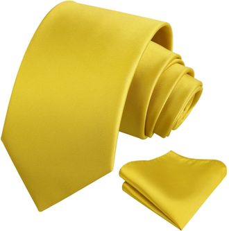 Alizeal Mens 8cm Solid Color Necktie and Hanky Classic Business Formal Tie with Pocket Square Set, Golden