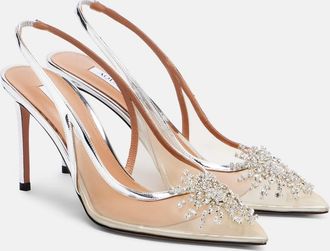 Aquazzura Crystal Firework 85 leather-trimmed slingback pumps