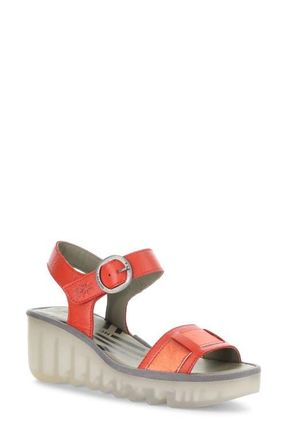 FLY London Beik Ankle Strap Platform Wedge Sandal in 002 Red at Nordstrom, Size 10-10.5Us