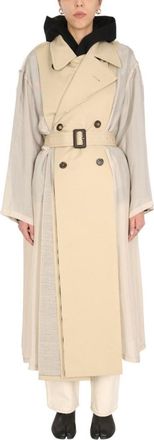 Maison Margiela Two-Material Trench Coat With Belted Waist