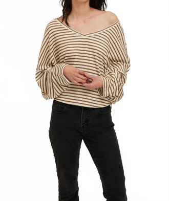 Bloomingdale's Ren V-Neck Long Sleeve Top In Natural/white Stripe