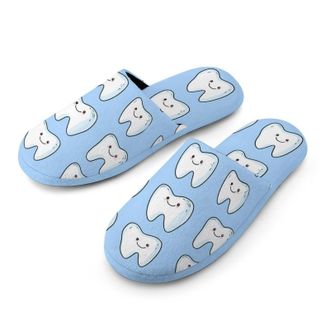 Generic Cute Tooth Pattern Mens Flannel Slipper Soft Comfy House Shoes Non Slip Winter Warm Indoor Outdoor Slippers