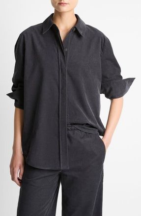 Vince Oversize Cotton Corduroy Button-Up Shirt in Graphite at Nordstrom, Size X-Small