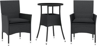 vidaXL Set Comedor Jard&iacute;n 3 Pzas Cojines Rat&aacute;n Sint&eacute;tico Vidrio Negro Vidaxl